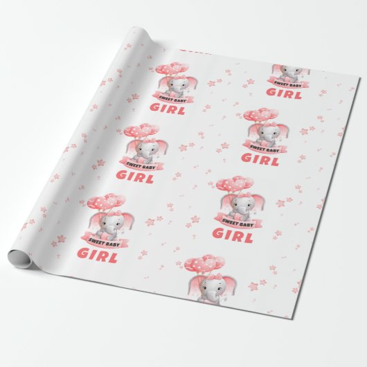 スウィートベビーゾウ赤ちゃんシャワー ラッピングペーパー (アンロールド)