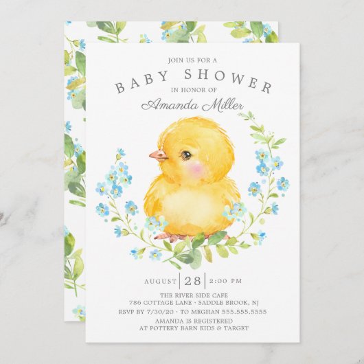 スウィートベビーチックボーイズ赤ちゃんシャワー 招待状 (正面/裏面)