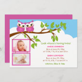 スウィートベビーツインズフクロウ女写真誕生のお知らせ 案内状 (正面/裏面)