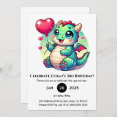 スウィートベビードラゴンとハートバルーン誕生日 招待状 (正面/裏面)