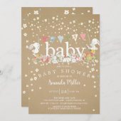 スウィートベビーバンニーズニュートラルベビーシャワー 招待状 (正面/裏面)