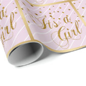 スウィートベビーピンクと金ゴールド紙吹雪 ラッピングペーパー (ロールコーナー)