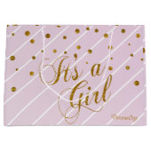 スウィートベビーピンクと金ゴールド紙吹雪 ラージペーパーバッグ (正面)