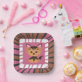 スウィートベビーピンクアンドブラウンヨークシャーテリア ペーパープレート