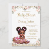 スウィートベビーピンクツツバラピンク金ゴールドベビーシャワー 招待状 (正面)