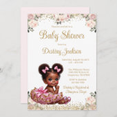 スウィートベビーピンクツツバラピンク金ゴールドベビーシャワー 招待状 (正面/裏面)