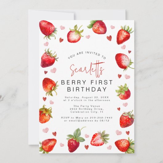 スウィートベリーファースト誕生日パーティーへの招待 招待状 (正面)