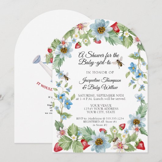 スウィートベリー ストロベリーガール ビー ベイビーシャワー 招待状 (正面/裏面)