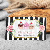 スウィートベーカリーカップケーキ金ゴールドピンクストライプのフローラ 名刺