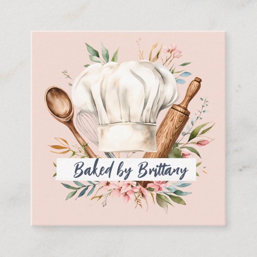 スウィートベーカリーパティシシェフソフトパステルビジネスカード スクエア名刺 (正面)