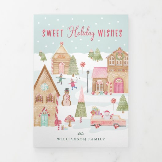 スウィートホリデーウィズジンガーブレッドタウンおもしろいカラーリング 三つ折りクリスマスカード (カバー)