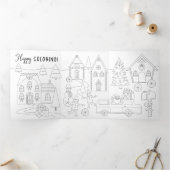 スウィートホリデーウィズジンガーブレッドタウンおもしろいカラーリング 三つ折りクリスマスカード (内部)