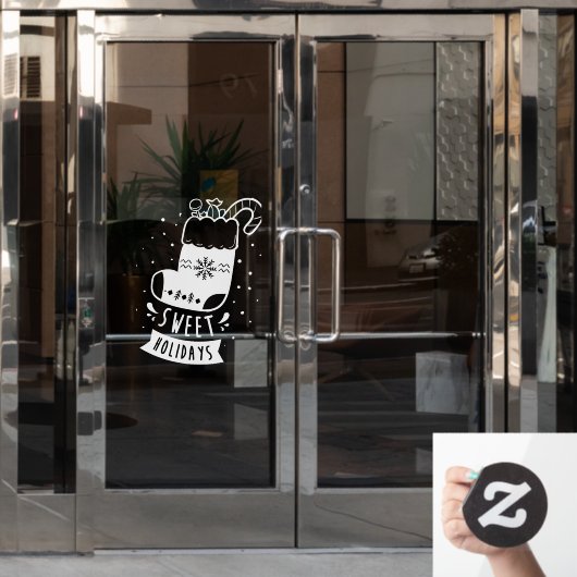 スウィートホリデーズクリスマスフルストッキングホワイト ウィンドウサイン (オフィスドア)