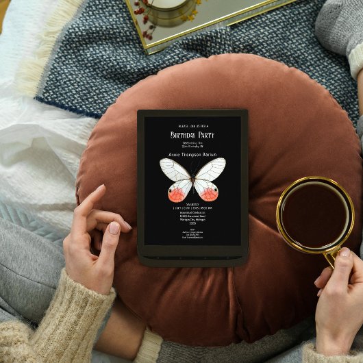 スウィートホワイトバタフライ誕生日招待状 招待状