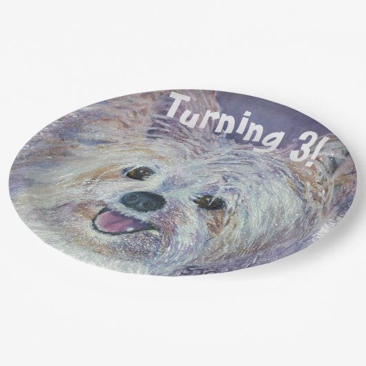 スウィートホワイトヨークシャーテリアターニング3パーティー ペーパープレート (アングル)