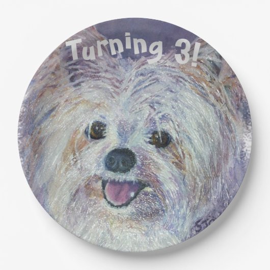 スウィートホワイトヨークシャーテリアターニング3パーティー ペーパープレート (正面)