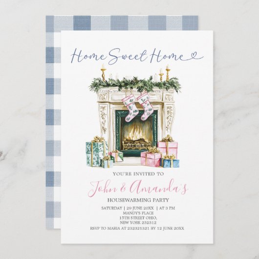 スウィートホーム暖炉クリスマス引っ越し祝いパーティーパーティー 招待状 (正面/裏面)