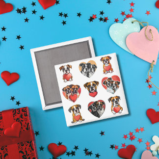 スウィートボクサー犬とハート水彩 マグネット