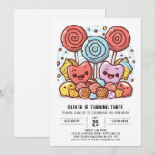 スウィートボヘミアン棒つきキャンデー誕生日 招待状 (正面/裏面)