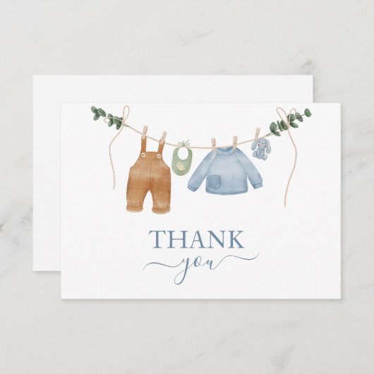 スウィートボホニュートラルクロザラインボーイベビーシャワー サンキューカード (正面/裏面)