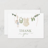 スウィートボホニュートラルクローザライン女の子ベビーシャワー サンキューカード (正面/裏面)