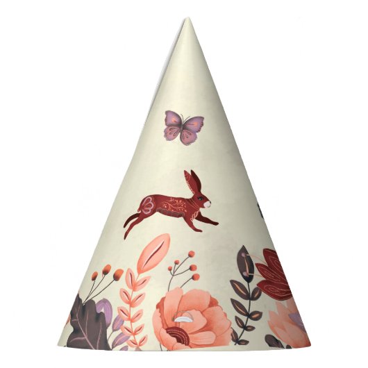 スウィートボホフォークアートラビットバタフライハイゲフローラ パーティーハット (左)