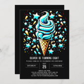 スウィートボホブルーボーイアイスクリーム誕生日 招待状 (正面/裏面)