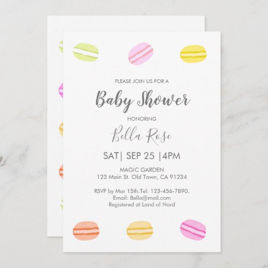 スウィートマカロンベビーシャワー招待状 招待状 (正面/裏面)
