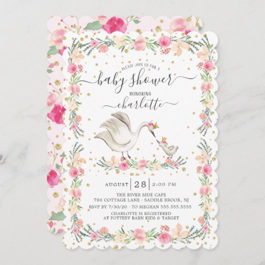 スウィートママ&ベビースワンベビーシャワー 招待状 (正面/裏面)