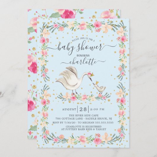 スウィートママ&ベビースワンベビーシャワー 招待状 (正面/裏面)