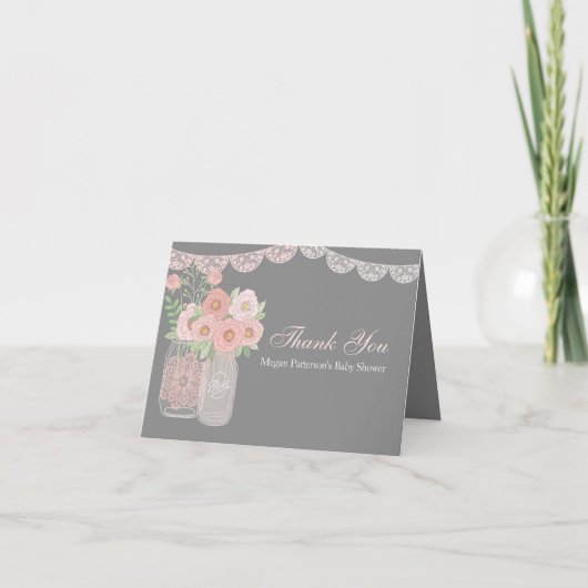 スウィートメイソンジャールピンクグレーベビーシャワーサンキュー サンキューカード (正面)