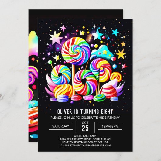 スウィートモダンキャンディランド誕生日 招待状 (正面/裏面)