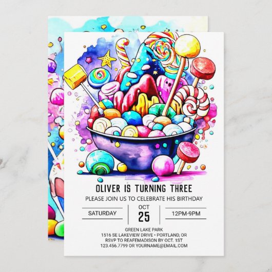 スウィートモダンチョコレート誕生日 招待状 (正面/裏面)