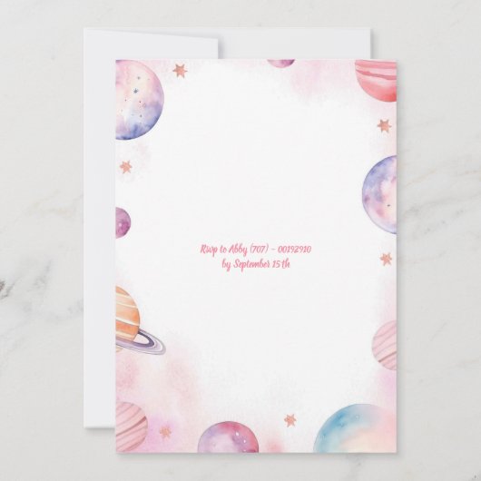 スウィートモダン銀河系アウトオブザワールド誕生日 招待状 (裏面)