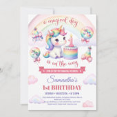 スウィートユニコーンウォーターカラーピンクガール1st誕生日 招待状 (正面)