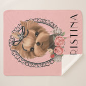 スウィートヨークシャーテリアパピーピンクガーリーフローラ シェルパブランケット (正面(横))