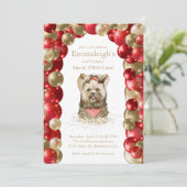 スウィートヨークシャーテリア2キュート赤金ゴールドバルーン誕生日 招待状 (スタンド正面)