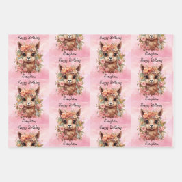 スウィートラマ誕生日ガール追加の名前アルパカ3かわいい ラッピングペーパーシート