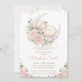 スウィートラムムーンシックなピンク赤面フローラベビーシャワー 招待状 (正面)