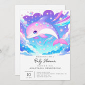 スウィートラ威厳のあるイルカベビーシャワー 招待状 (正面/裏面)