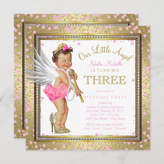 スウィートリトルエンジェルガールズ3rd誕生日パーティー 招待状 (正面/裏面)
