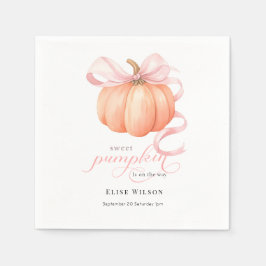 スウィートリトルカボチャのピンクの弓が途中にある スタンダードカクテルナプキン