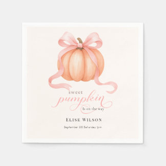 スウィートリトルカボチャのピンクの弓が途中にある スタンダードカクテルナプキン