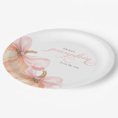 スウィートリトルカボチャのピンクの弓が途中にある ペーパープレート (アングル)