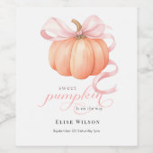 スウィートリトルカボチャのピンクの弓が途中にある ワインラベル (シングルラベル)