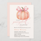 スウィートリトルカボチャのピンクの弓が途中にある 招待状 (正面/裏面)