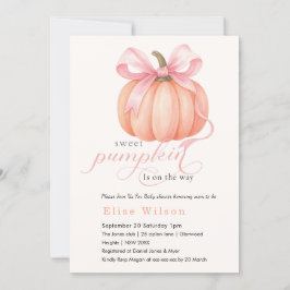 スウィートリトルカボチャのピンクの弓が途中にある 招待状