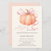 スウィートリトルカボチャのピンクの弓が途中にある 招待状 (正面/裏面)