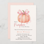 スウィートリトルカボチャのピンクの弓が途中にある 招待状 (正面/裏面)