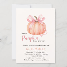 スウィートリトルカボチャのピンクの弓が途中にある 招待状